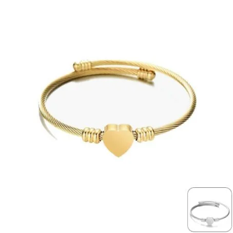 Bracelet jonc coeur doré en acier inoxydable avec miniature du bracelet jonc coeur argenté