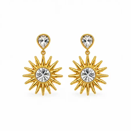 Boucles d'oreilles soleil Éclat dorées avec pierres blanches