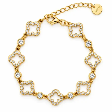 Bracelet Astra doré à fleurs ajourées bordées de zircons effet diamant