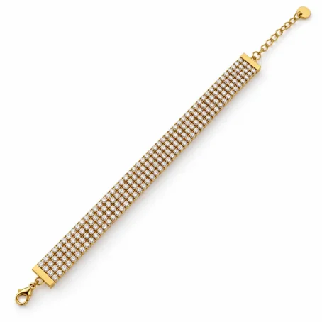 Bracelet Diamond en acier inoxydable doré serti de rangs de zircons effet rivière de diamants