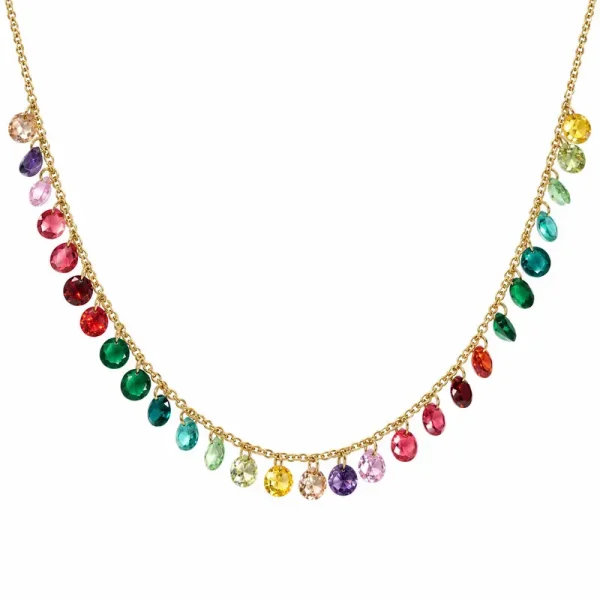 Collier goutte Sandrine multicolore, ras de cou doré à pierres en goutte de couleurs